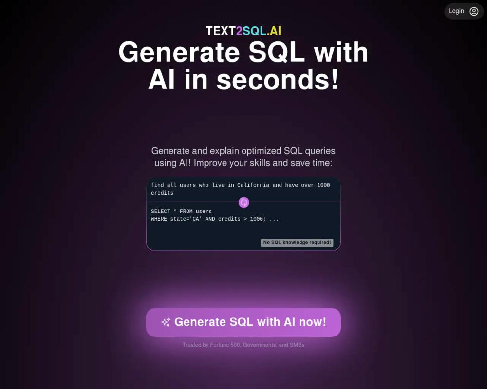 Text2SQL website screenshot Text2SQL website screenshot