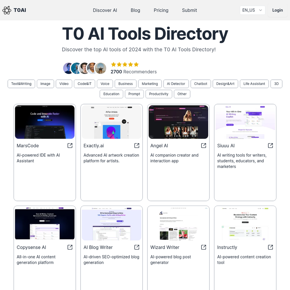 T0 AI Directory website screenshot T0 AI Directory website screenshot