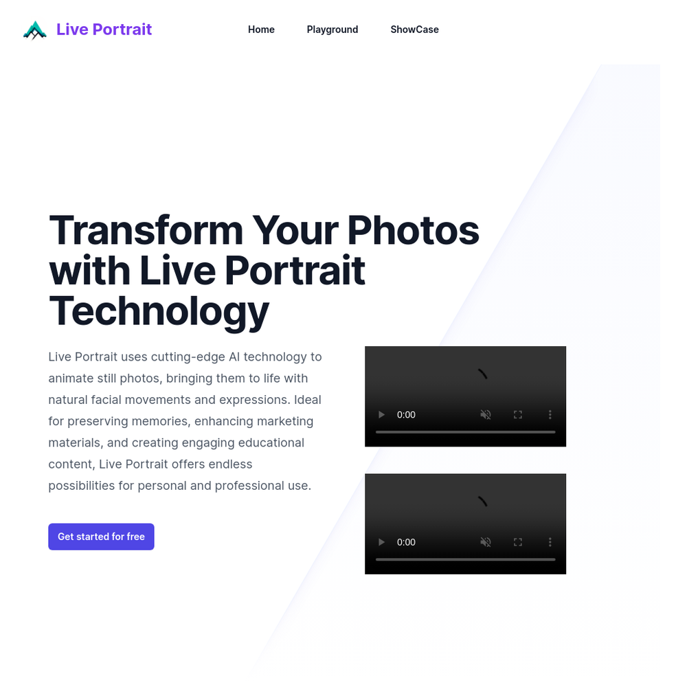 Live Portrait website screenshot Live Portrait website screenshot