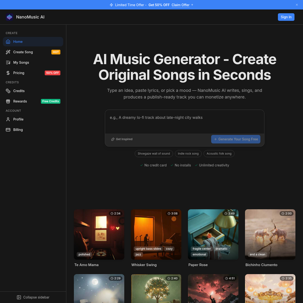 NanoMusic AI website screenshot NanoMusic AI website screenshot