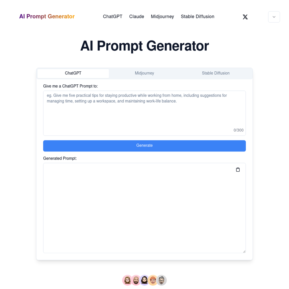 AI Prompt Generator website screenshot AI Prompt Generator website screenshot