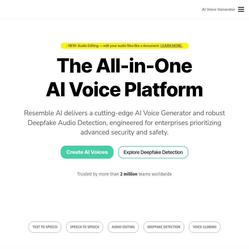 Resemble AI website screenshot Resemble AI website screenshot