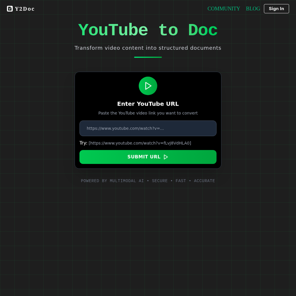 YouTube to Doc website screenshot YouTube to Doc website screenshot