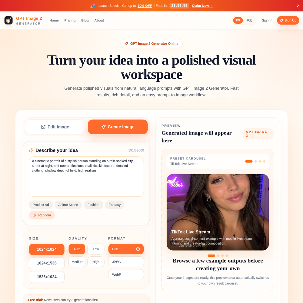 GPT Image 2 Generator website screenshot GPT Image 2 Generator website screenshot