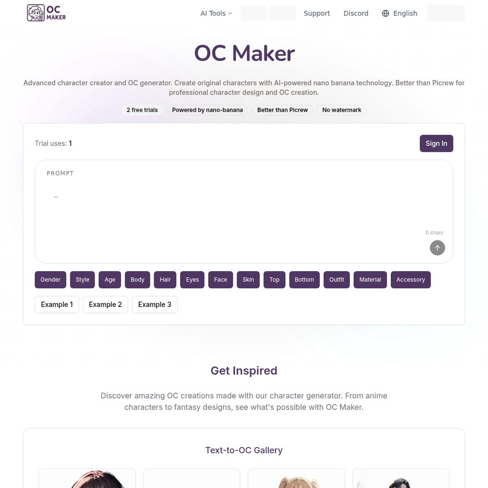 OC Maker website screenshot OC Maker website screenshot