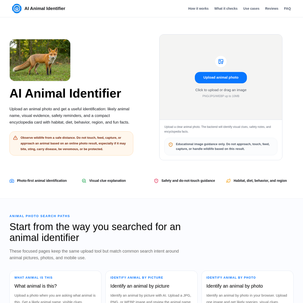 AI Animal Identifier website screenshot AI Animal Identifier website screenshot