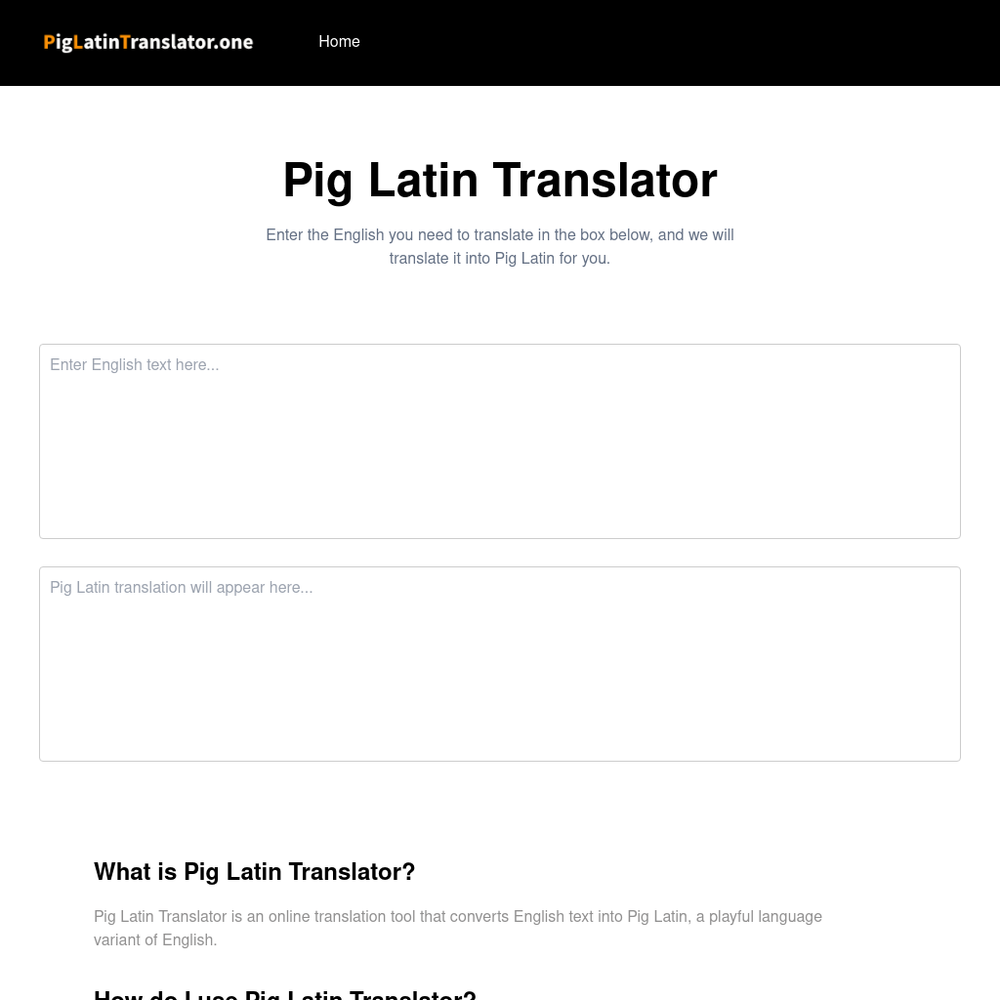 Pig Latin Translator website screenshot Pig Latin Translator website screenshot