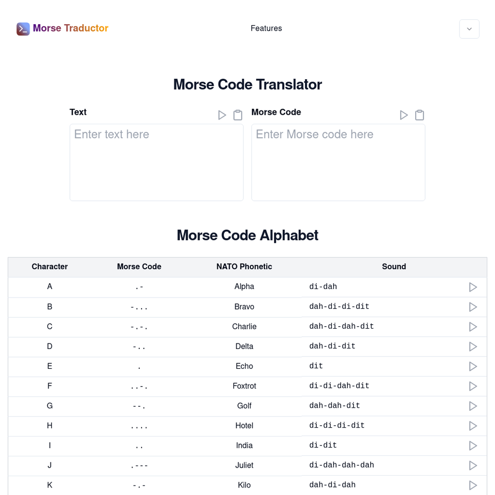 Morse Translator website screenshot Morse Translator website screenshot
