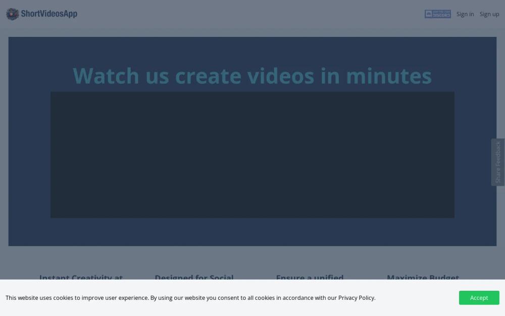 Short Videos App website screenshot Short Videos App website screenshot