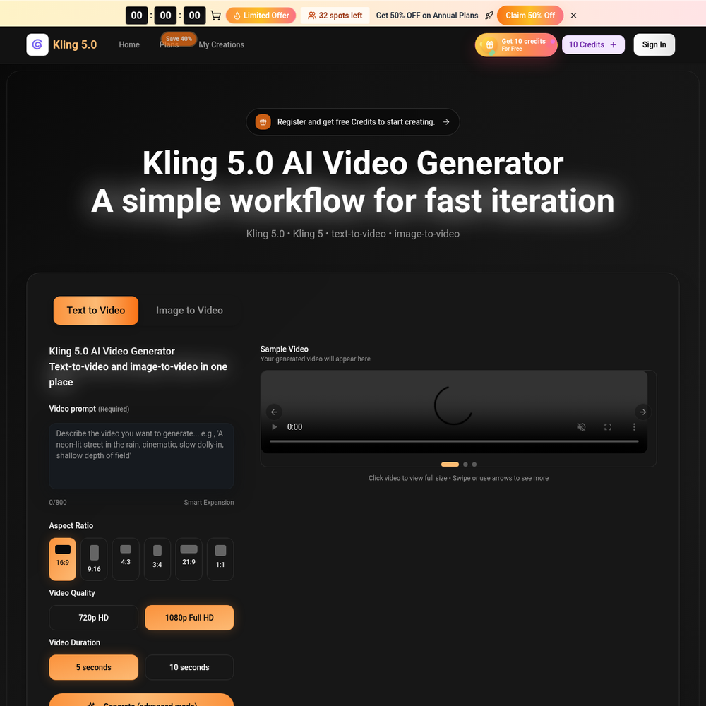 Kling 5.0 AI website screenshot Kling 5.0 AI website screenshot