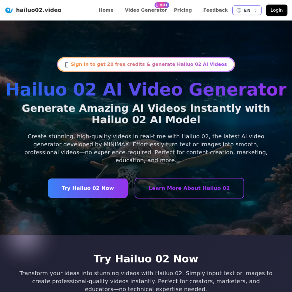 Hailuo 02 AI website screenshot Hailuo 02 AI website screenshot
