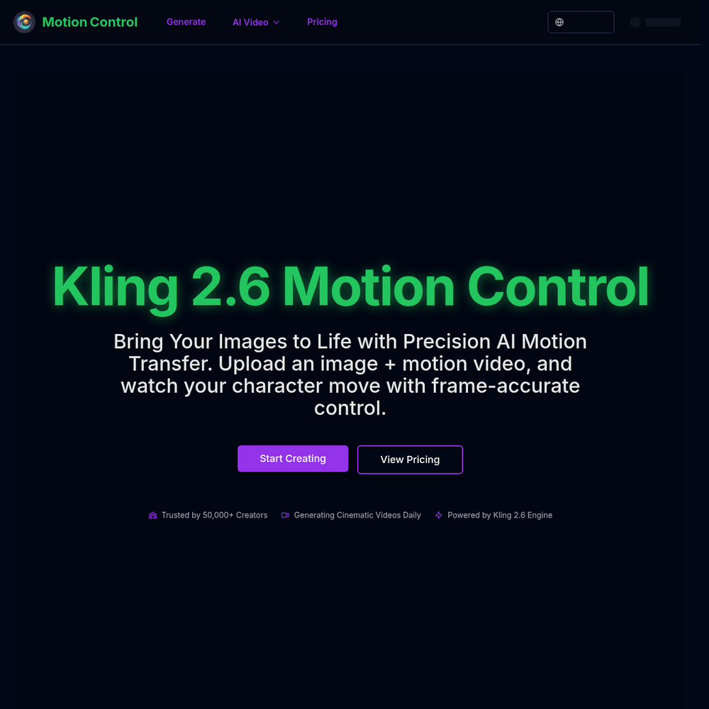 Kling 2.6 Motion Control AI website screenshot Kling 2.6 Motion Control AI website screenshot