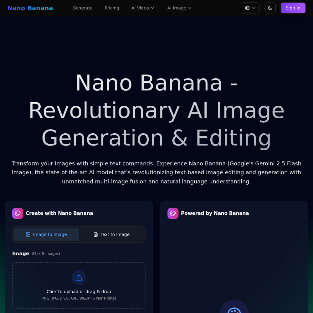 Nano Banana website screenshot Nano Banana website screenshot