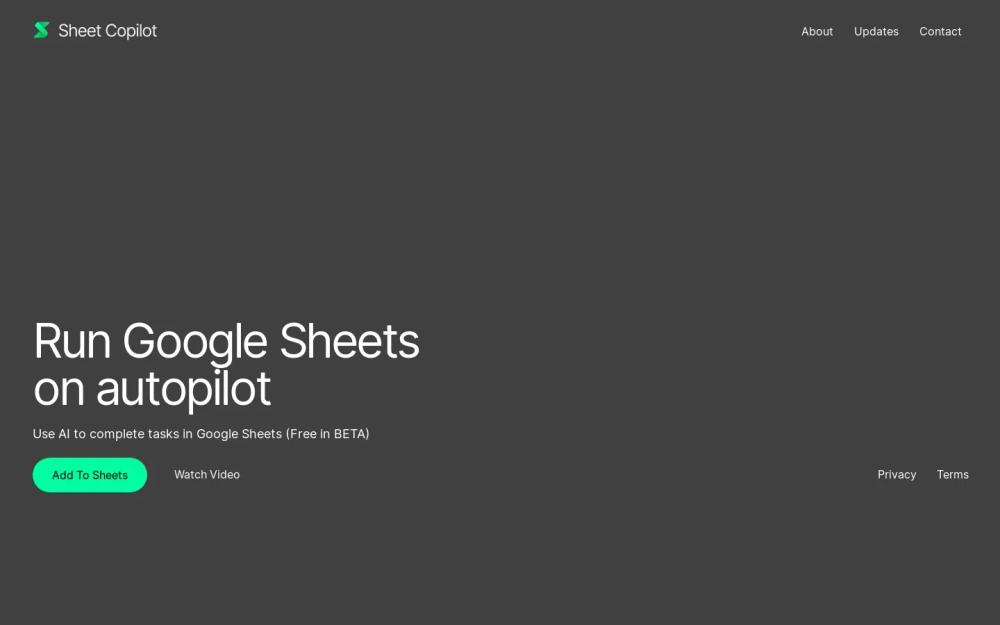 Sheet Copilot website screenshot Sheet Copilot website screenshot