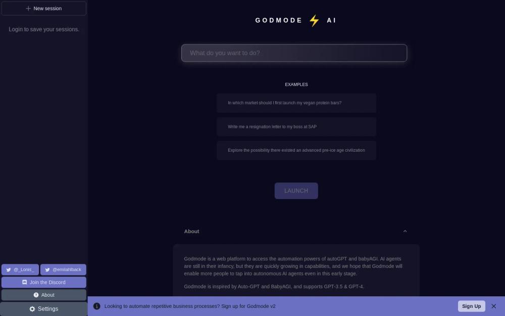 Godmode website screenshot Godmode website screenshot