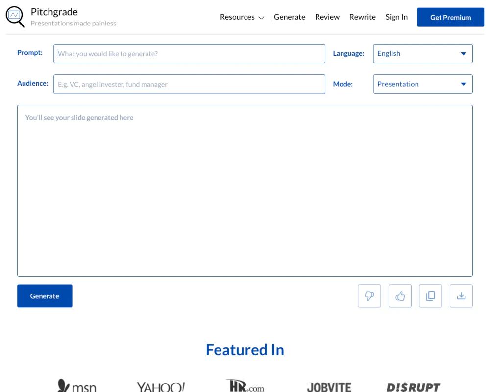 Pitchgrade website screenshot Pitchgrade website screenshot