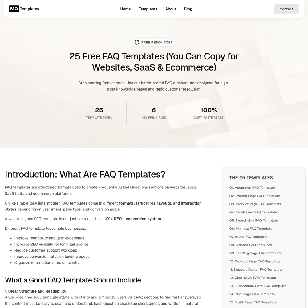 FAQ Templates website screenshot FAQ Templates website screenshot