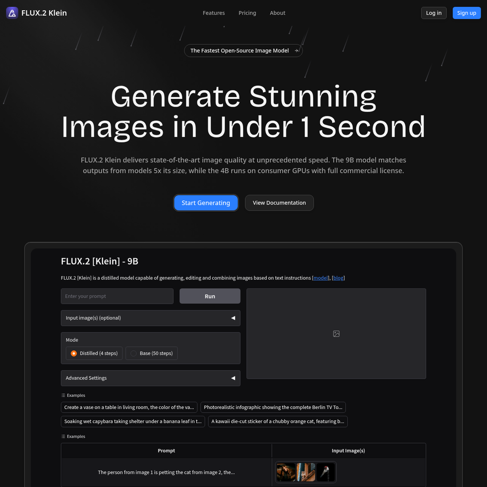 FLUX.2 Klein website screenshot FLUX.2 Klein website screenshot