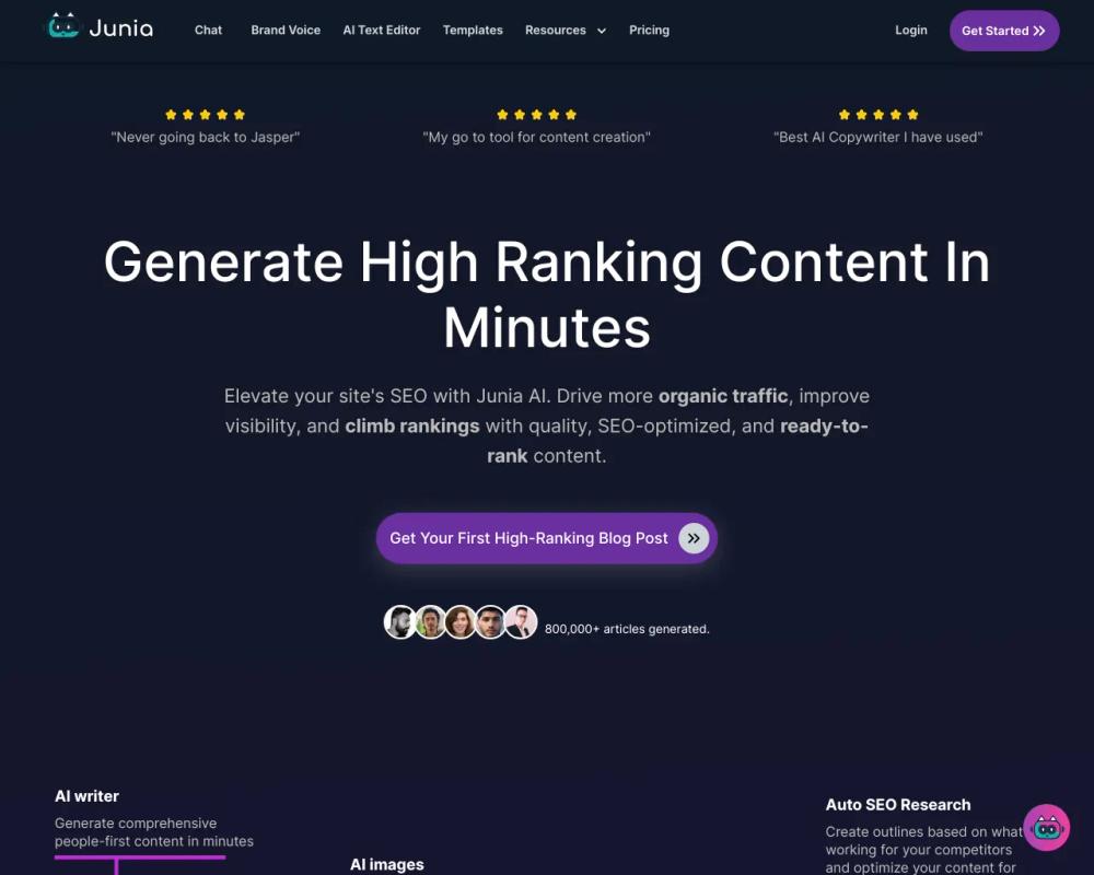 Junia AI website screenshot Junia AI website screenshot