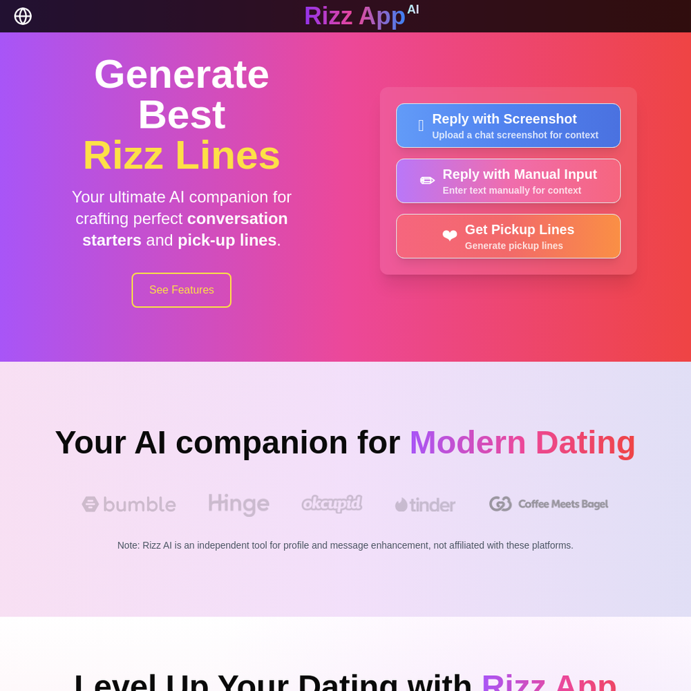 AI Rizz Lines website screenshot AI Rizz Lines website screenshot