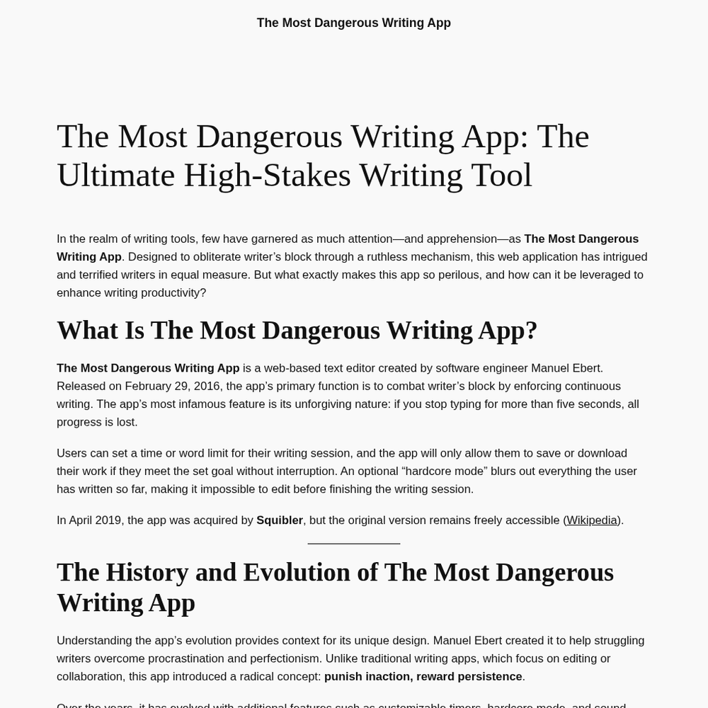The Most Dangerous Writing App website screenshot The Most Dangerous Writing App website screenshot