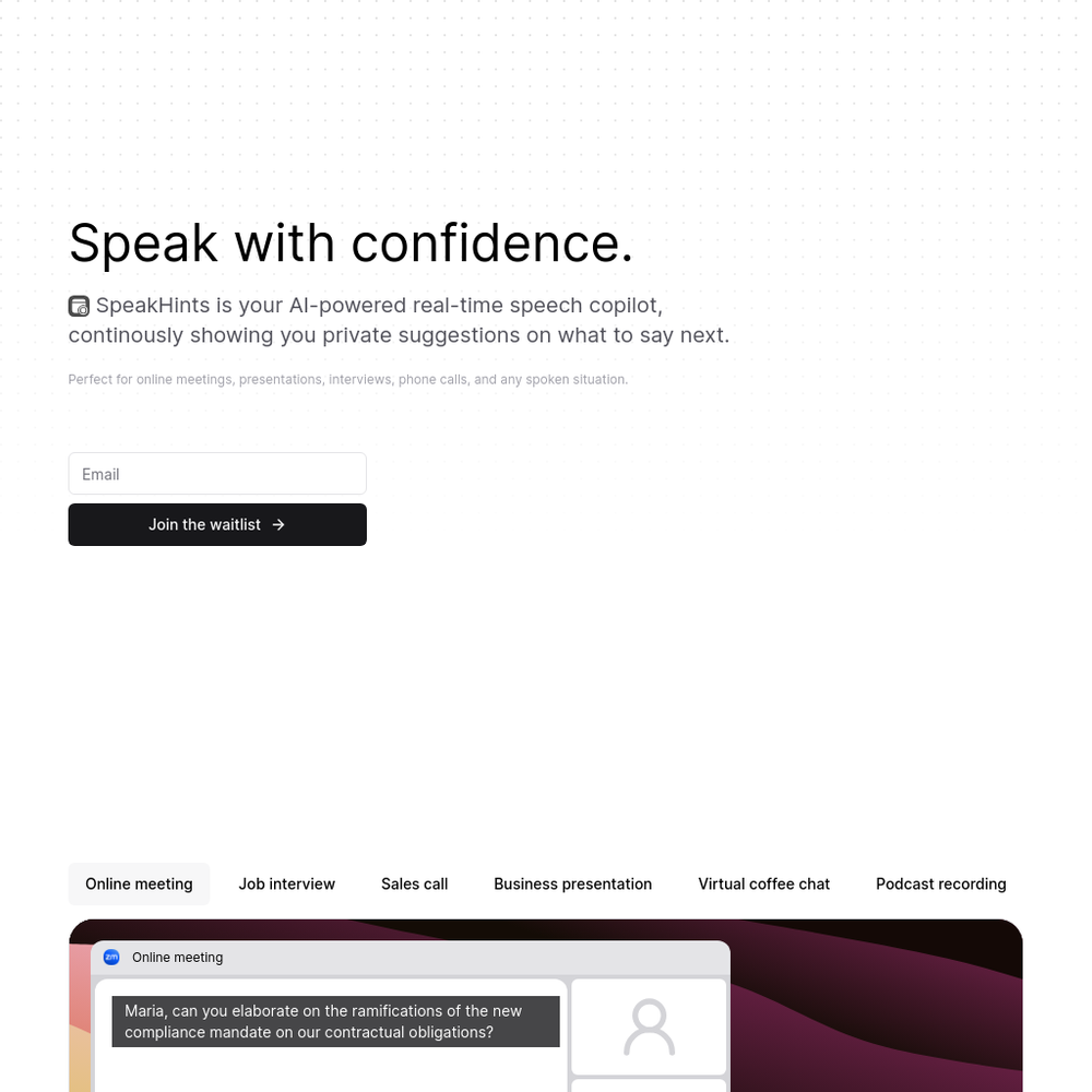 SpeakHints website screenshot SpeakHints website screenshot