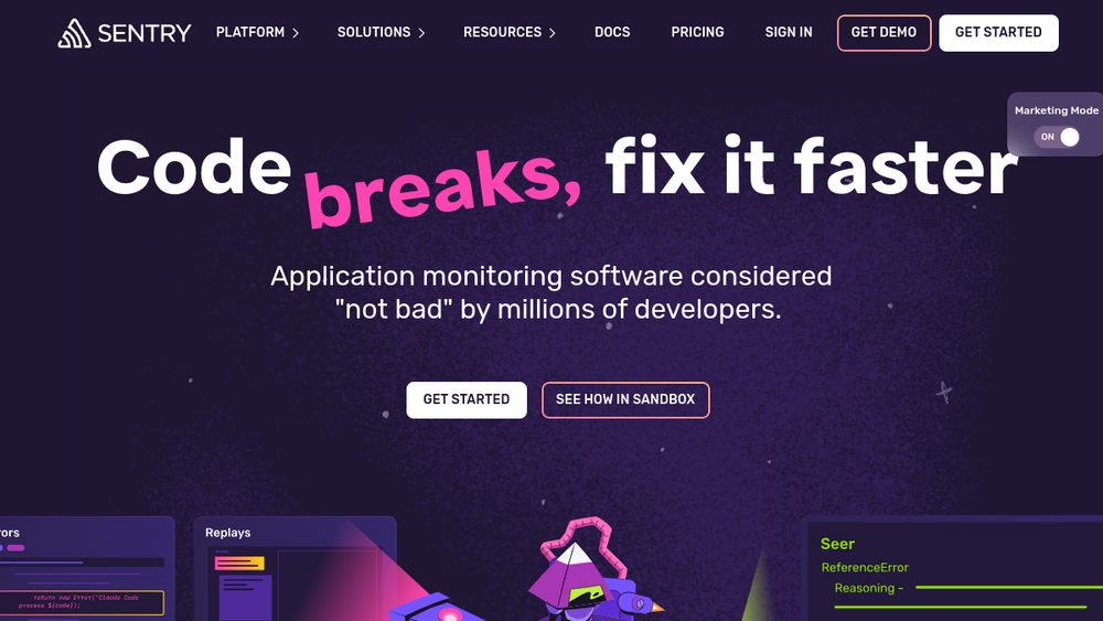 Sentry website screenshot Sentry website screenshot