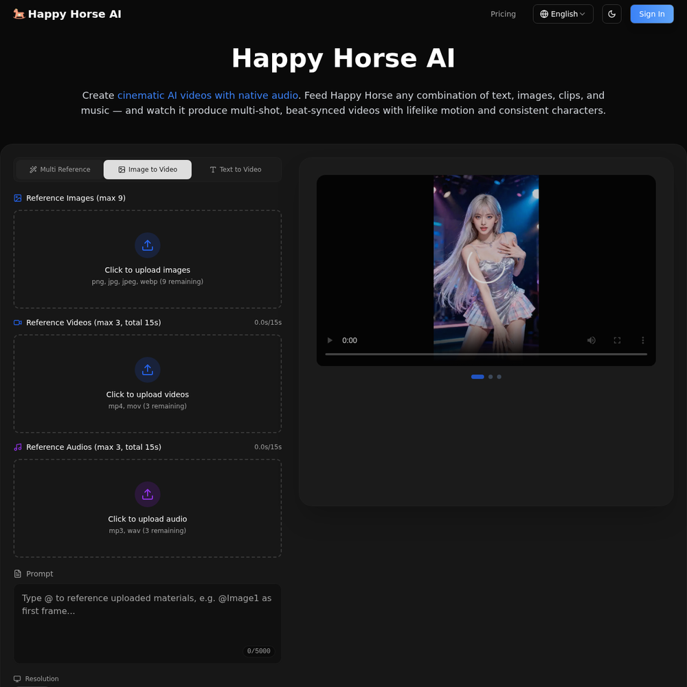 Happy Horse AI website screenshot Happy Horse AI website screenshot