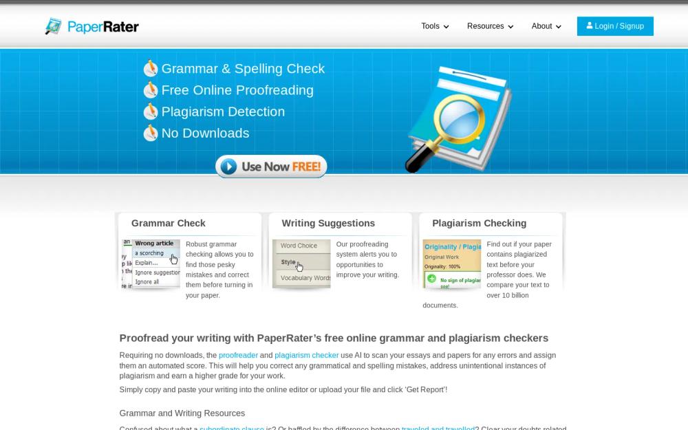 PaperRater website screenshot PaperRater website screenshot