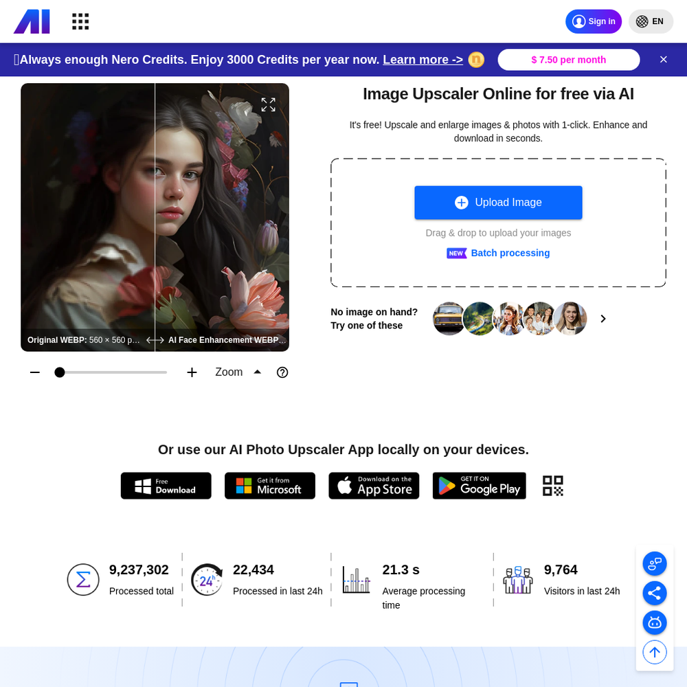 AI Nero Upscaler website screenshot AI Nero Upscaler website screenshot