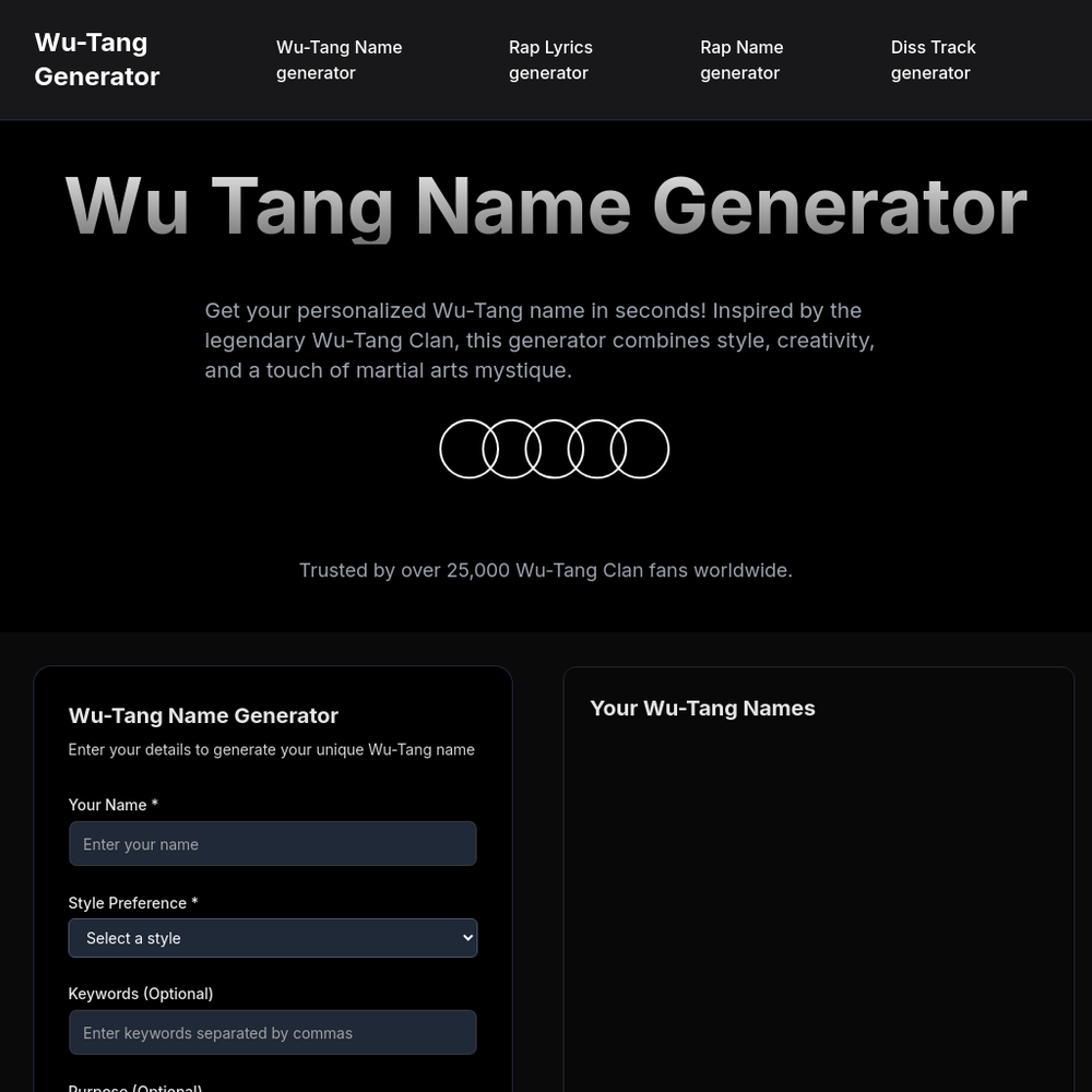 Wu Tang Generator website screenshot Wu Tang Generator website screenshot