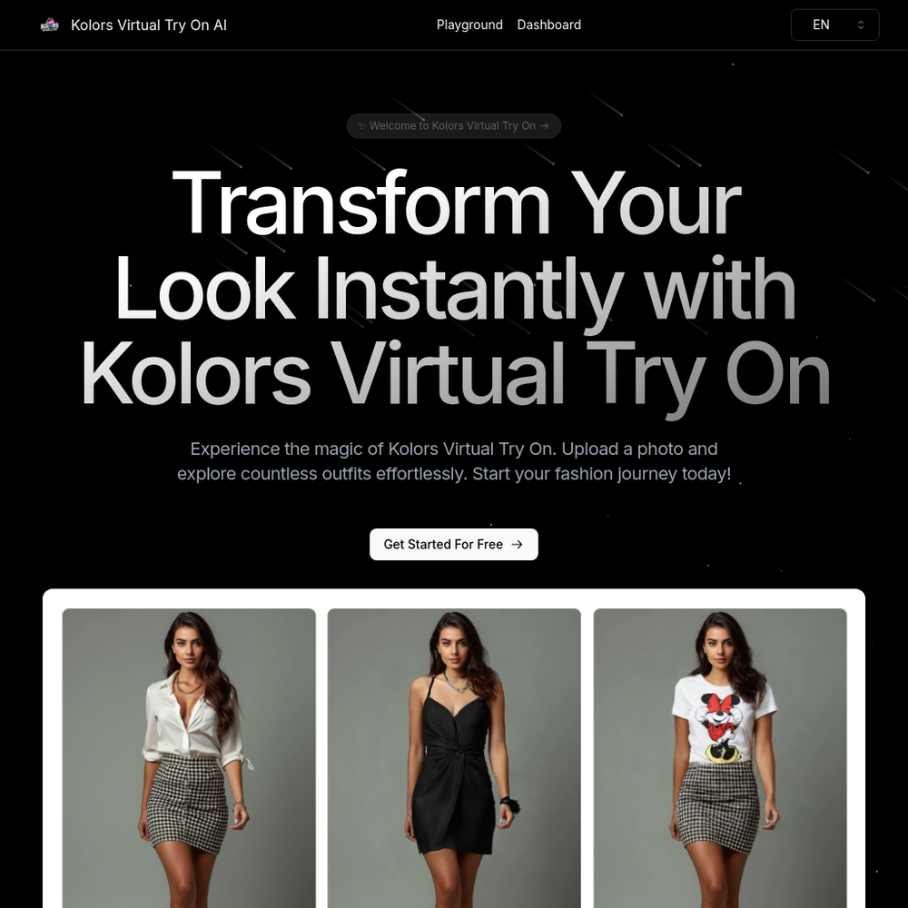 Kolors Virtual Try On website screenshot Kolors Virtual Try On website screenshot