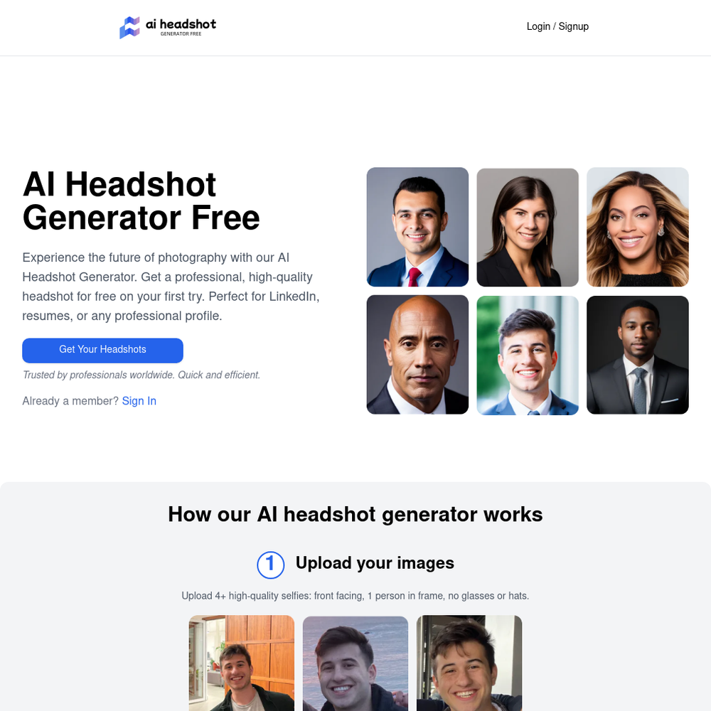 AI Headshot Generator website screenshot AI Headshot Generator website screenshot