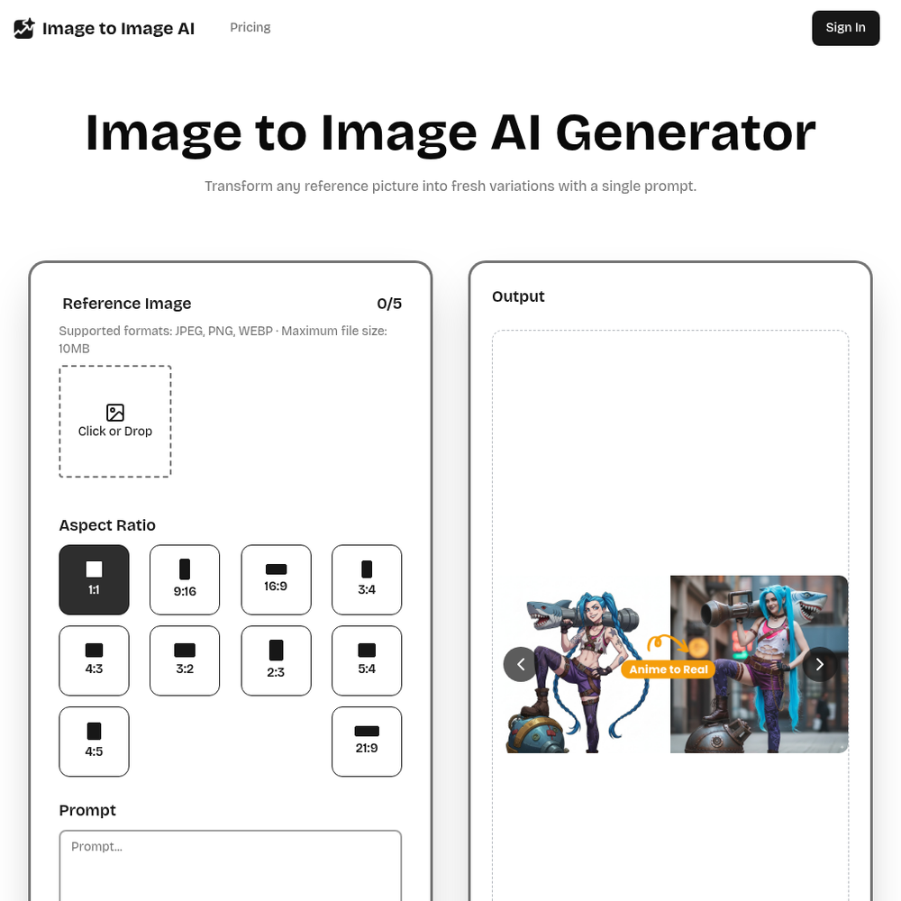Image to Image AI Generator website screenshot Image to Image AI Generator website screenshot