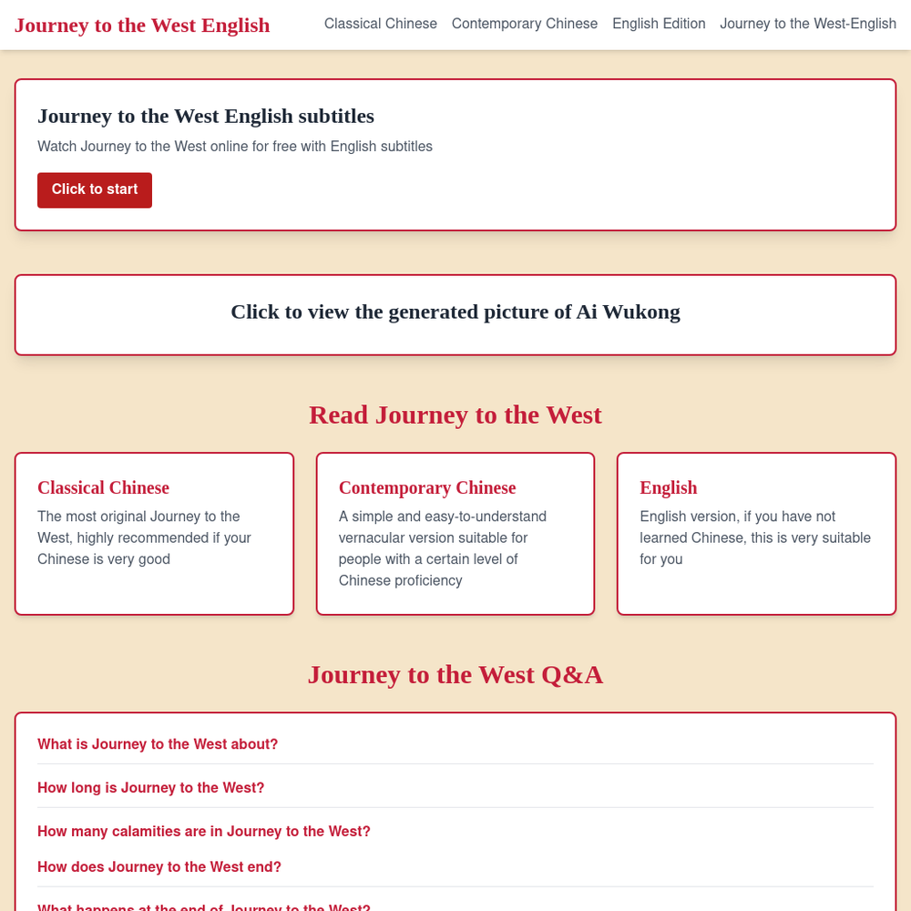 Journey to the West website screenshot Journey to the West website screenshot