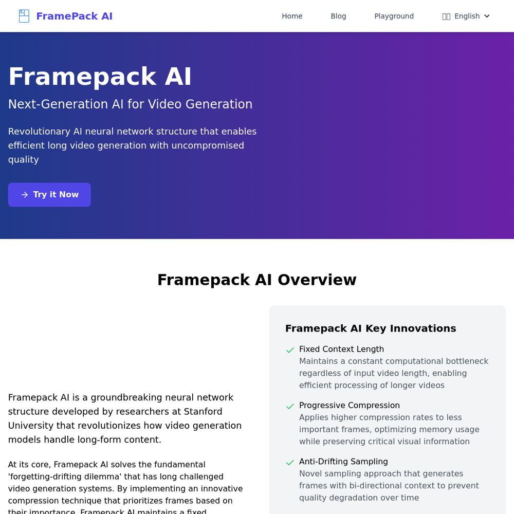 Framepack AI website screenshot Framepack AI website screenshot