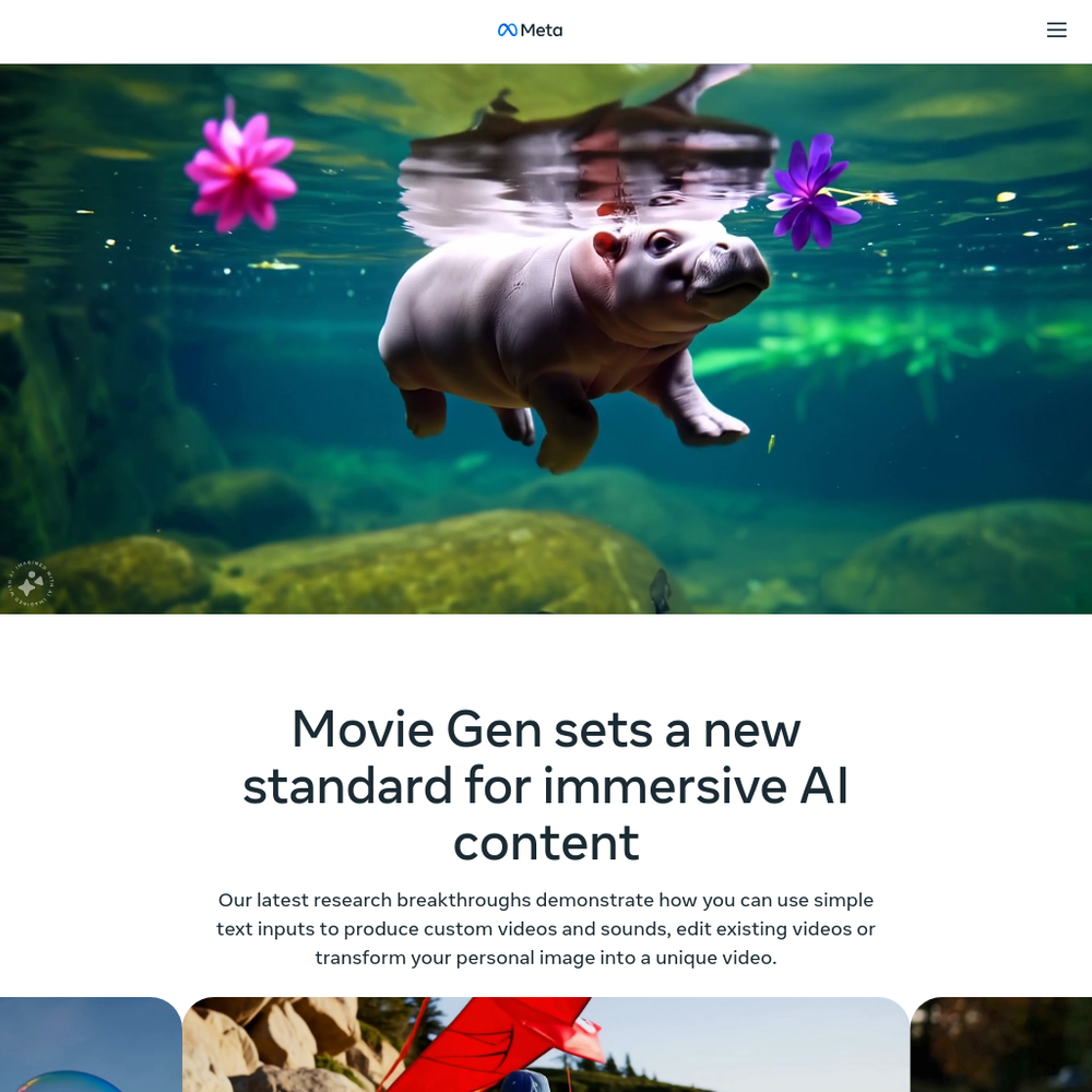 Meta Movie Gen website screenshot Meta Movie Gen website screenshot