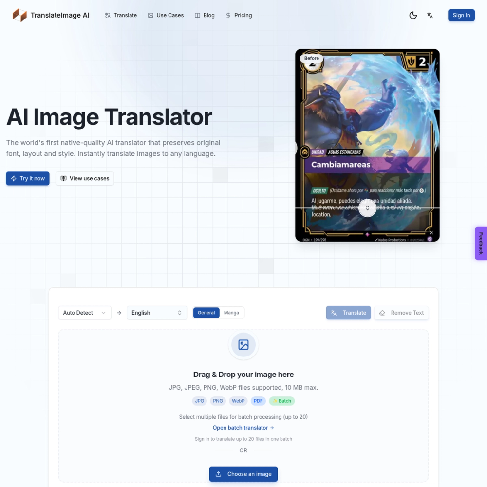 TranslateImage AI website screenshot TranslateImage AI website screenshot
