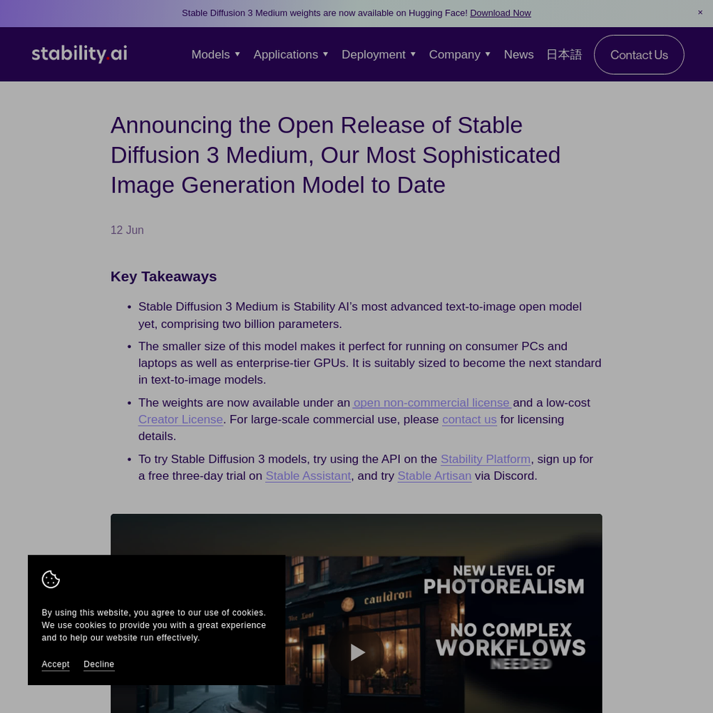 Stable Diffusion 3 Medium website screenshot Stable Diffusion 3 Medium website screenshot