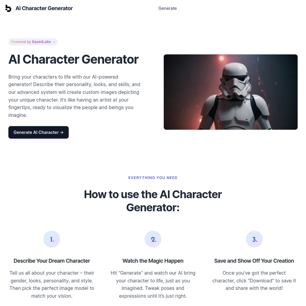 AI Character Generator website screenshot AI Character Generator website screenshot