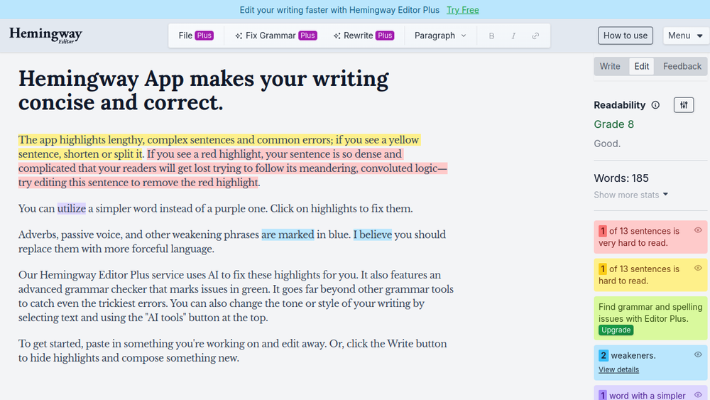 Hemingway Editor website screenshot Hemingway Editor website screenshot