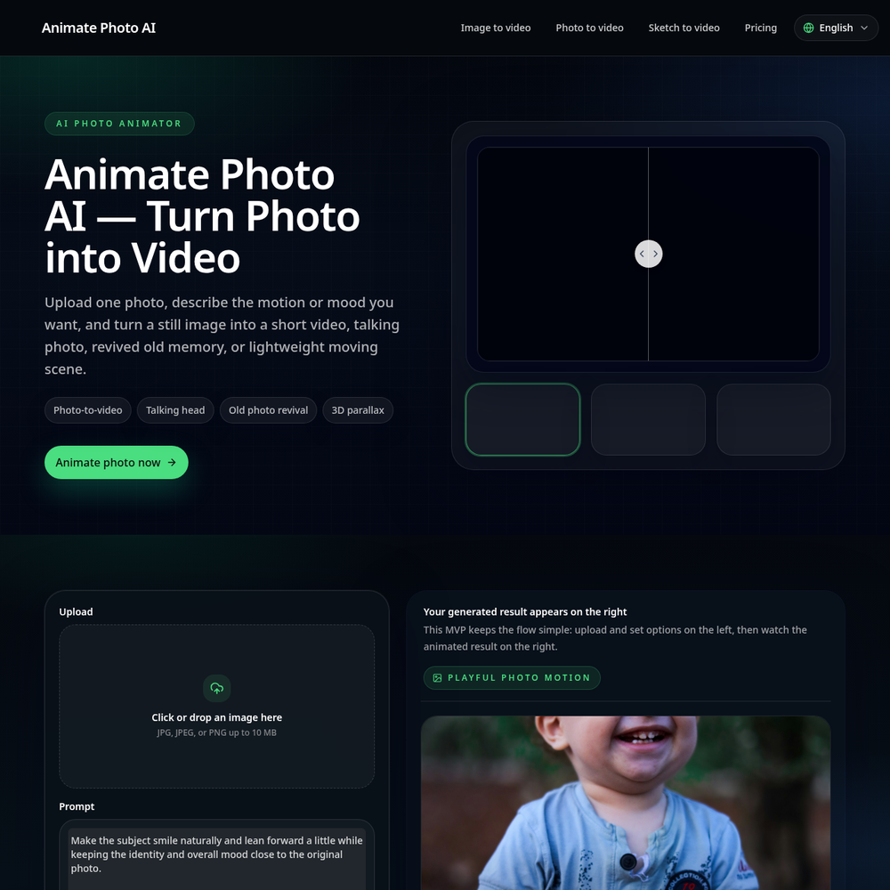 Animate Photo AI website screenshot Animate Photo AI website screenshot