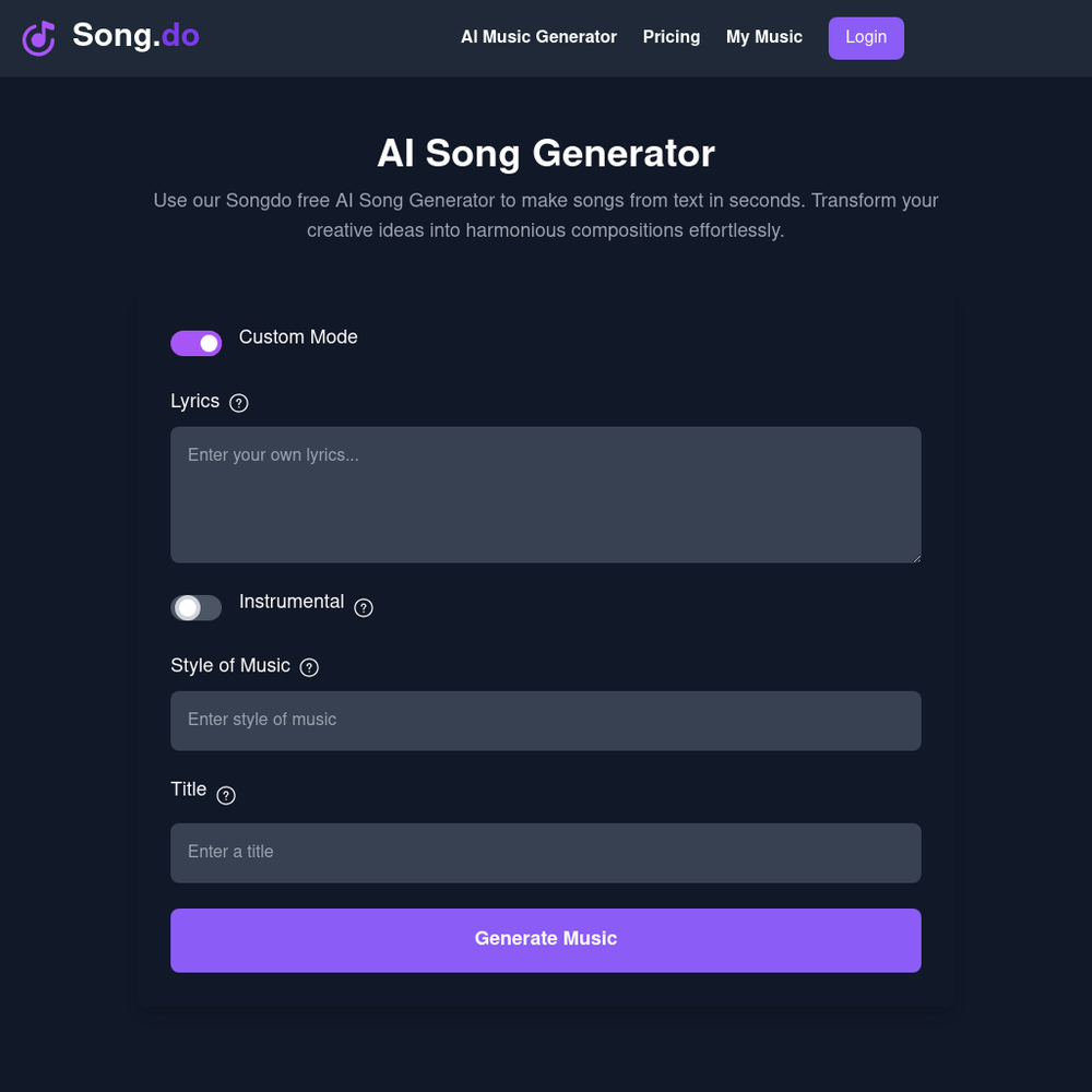 AI Song Generator website screenshot AI Song Generator website screenshot