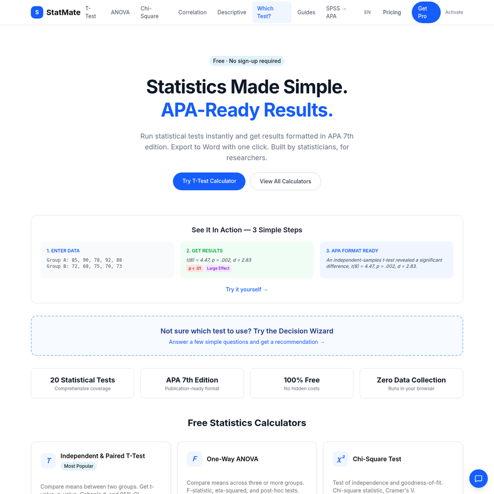 StatMate website screenshot StatMate website screenshot
