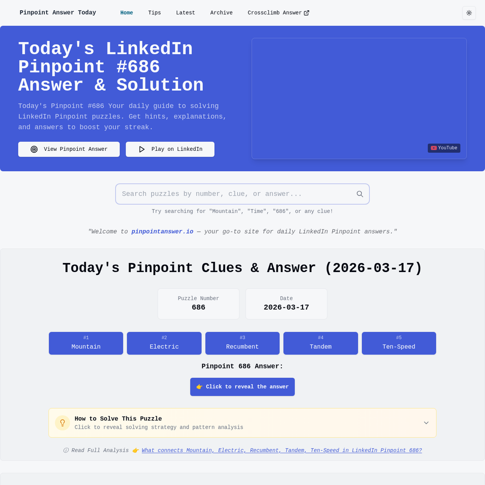 Pinpoint Answer Today website screenshot Pinpoint Answer Today website screenshot