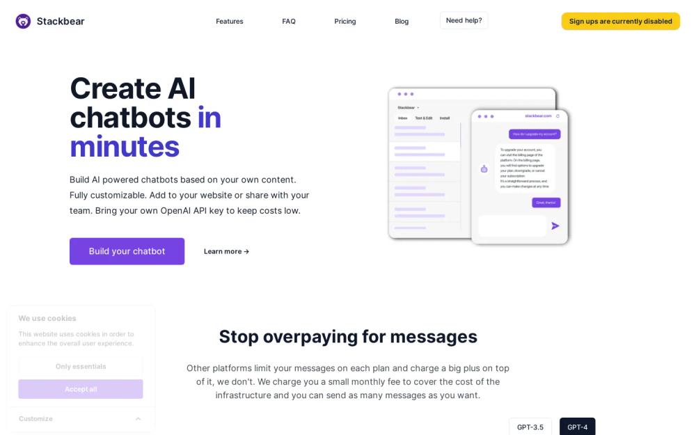 Stackbear Chatbots website screenshot Stackbear Chatbots website screenshot