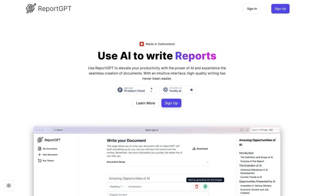 ReportGPT website screenshot ReportGPT website screenshot