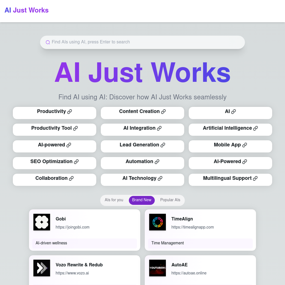 AI Just Works website screenshot AI Just Works website screenshot