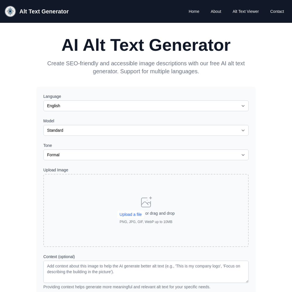 AI Alt Text Generator website screenshot AI Alt Text Generator website screenshot