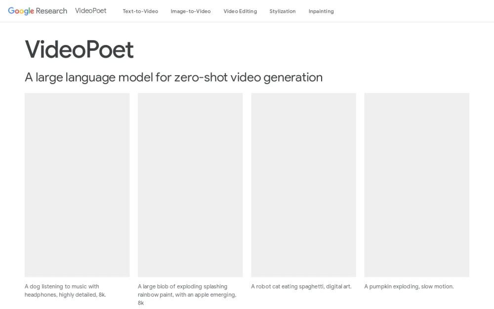 VideoPoet by Google website screenshot VideoPoet by Google website screenshot